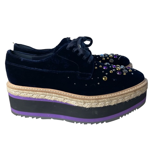 PRADA Studded Blue Velvet Microsole Creepers Platform Shoes size 39.5/9.5 - Picture 2 of 10